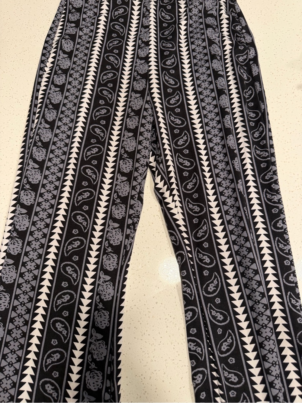 Boho Patterned Black & White Wide-Leg Pants - Women